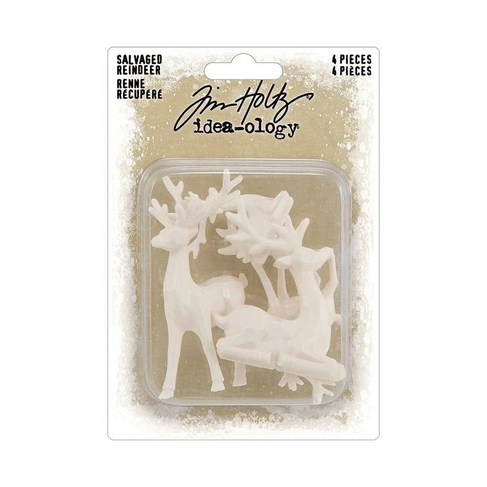Tim Holtz Idea-ology Salvaged Reindeer 4 Piece White Resin Figurines TH94165